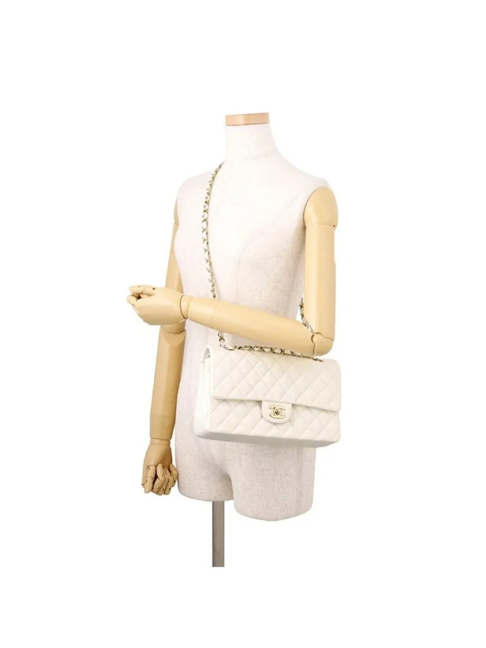 Chanel Chain Shoulder Bag Quilted 25 CC Logo Caviar Leather Double White